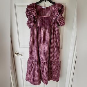 ZARA GINGHAM PINK & NAVY MIDI DRESS